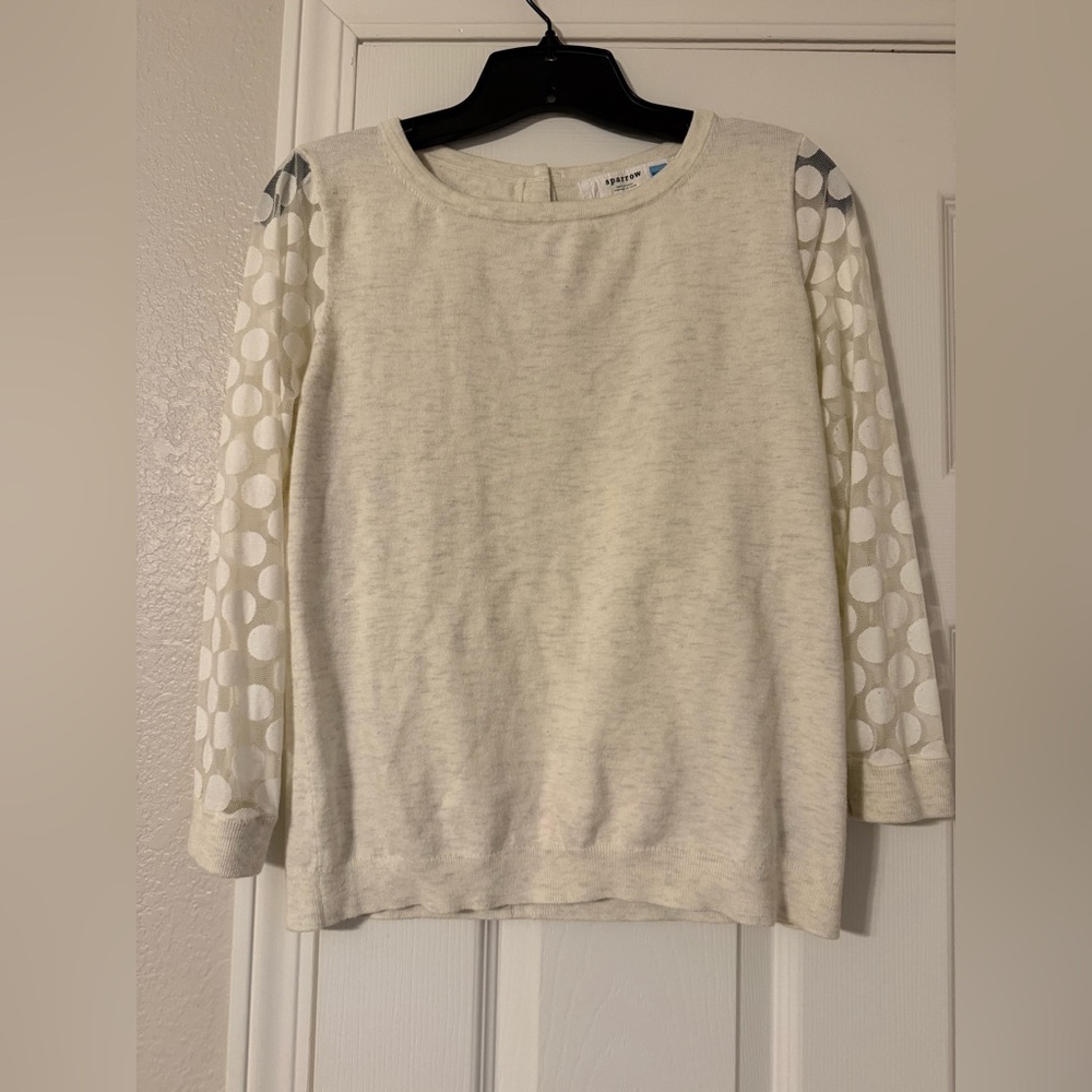 Sparrow Cream Sweatshirt with Sheer Polka Dot Sleeves